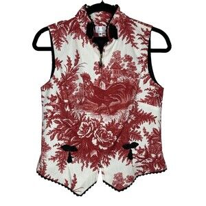Vintage TAPP Vest Top Womens Size M French Country Print Tassel Red White